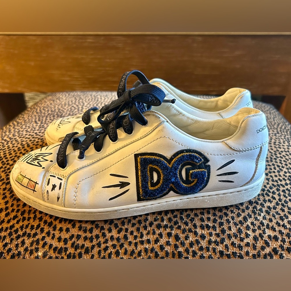 Dolce & Gabbana Portofino Leather sneakers graffiti DG patch Logo Kids 33 Us 2